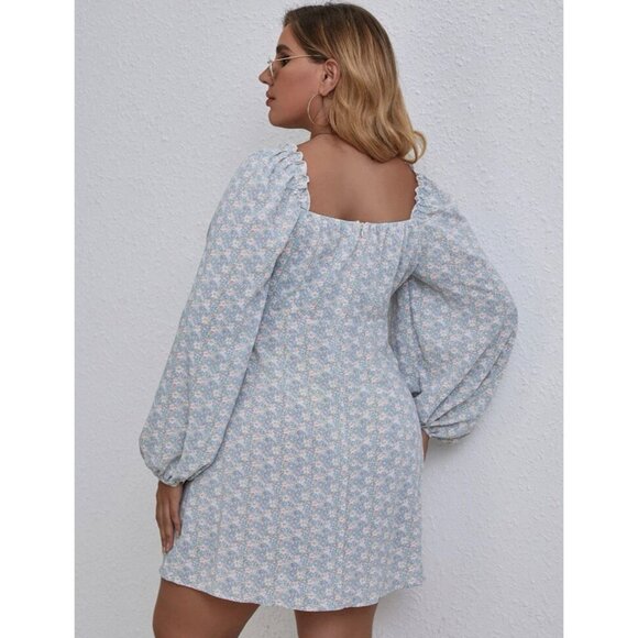 🍒 2/$20 🍒 Floral Lantern Sleeve Plunging Neckline Boho Dress sz 16 - Picture 4 of 5